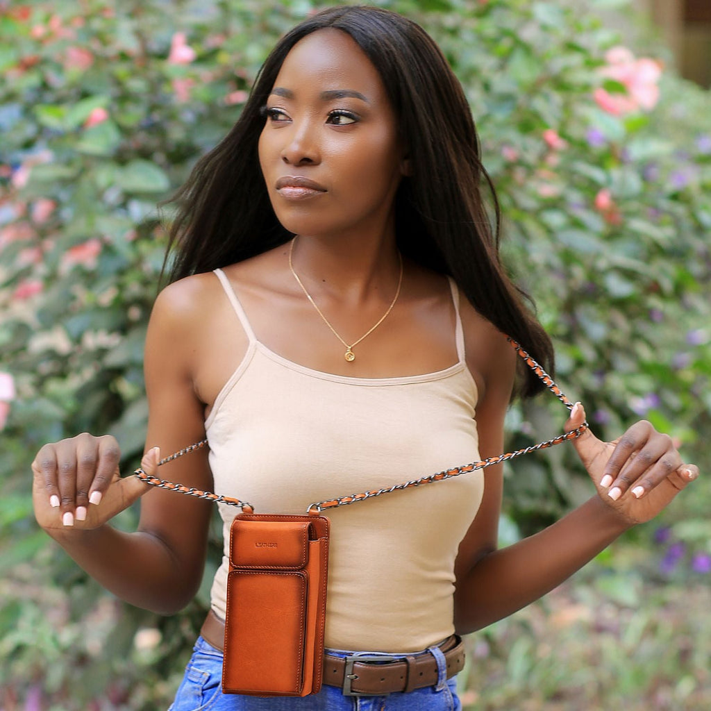 Leather Yellow Crossbody Bag Phone Wallet - Columbus