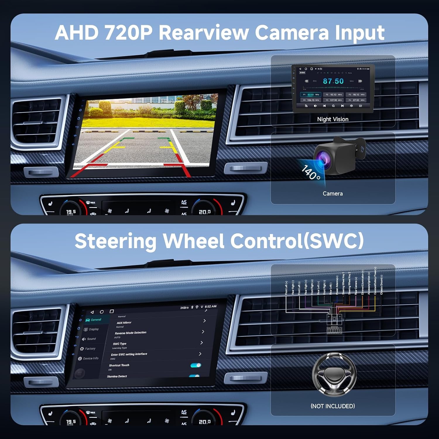 9 Inch Cars Radio with Apple Carplay and Android Auto, 2 Din Car Stereo with HD Backup Camera, GPS Navigation, Bluetooth, Voice Control, Mirror Link, FM/AM/AUX for All Vehicles(4+64Gb)