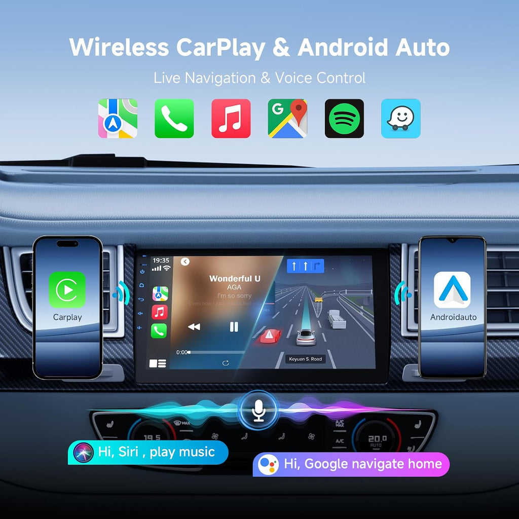 9 Inch Cars Radio with Apple Carplay and Android Auto, 2 Din Car Stereo with HD Backup Camera, GPS Navigation, Bluetooth, Voice Control, Mirror Link, FM/AM/AUX for All Vehicles(4+64Gb)