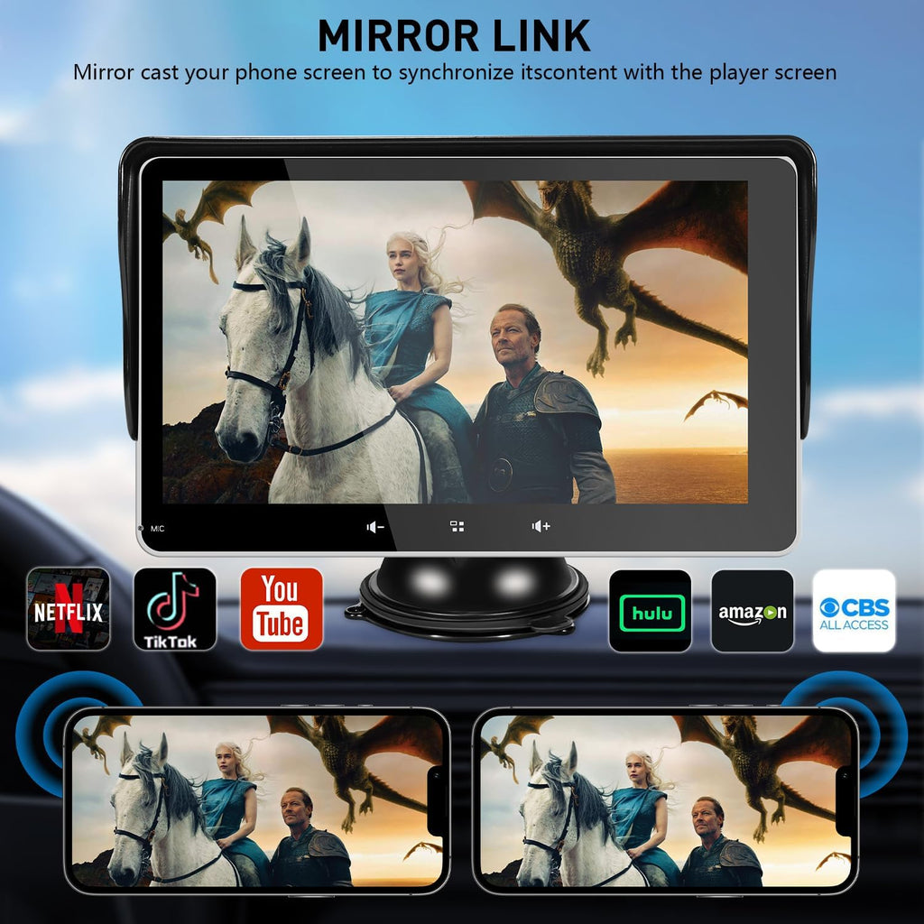 Apple Carplay Screen for Car, 7" Wireless Carplay & Android Auto Car Stereo, Portable Touchscreen with Mirror Link/Gps Navigation/Aux/Voice Control/Bluetooth for All Vehicles