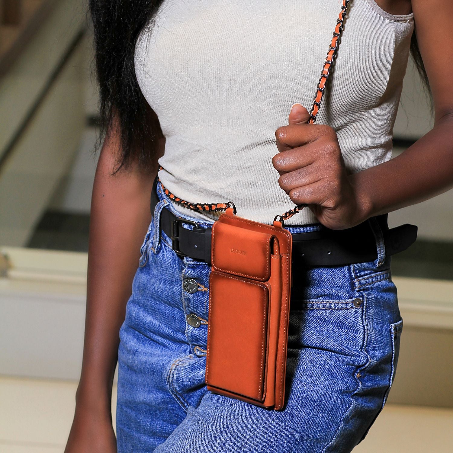 Leather Yellow Crossbody Bag Phone Wallet - Columbus