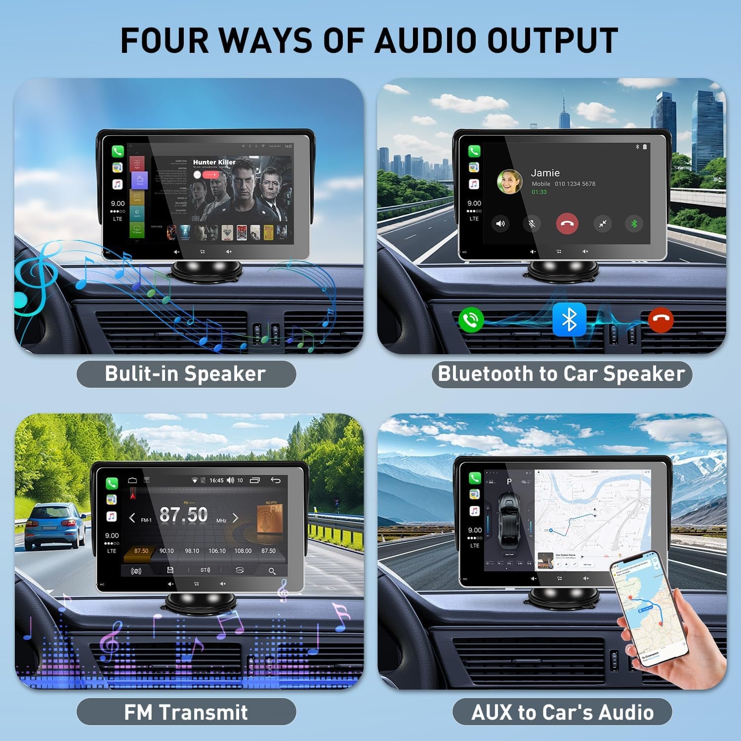Apple Carplay Screen for Car, 7" Wireless Carplay & Android Auto Car Stereo, Portable Touchscreen with Mirror Link/Gps Navigation/Aux/Voice Control/Bluetooth for All Vehicles