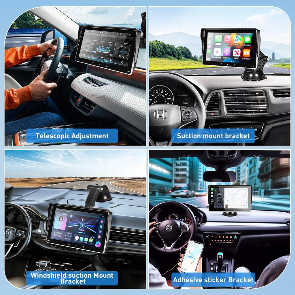 Apple Carplay Screen for Car, 7" Wireless Carplay & Android Auto Car Stereo, Portable Touchscreen with Mirror Link/Gps Navigation/Aux/Voice Control/Bluetooth for All Vehicles