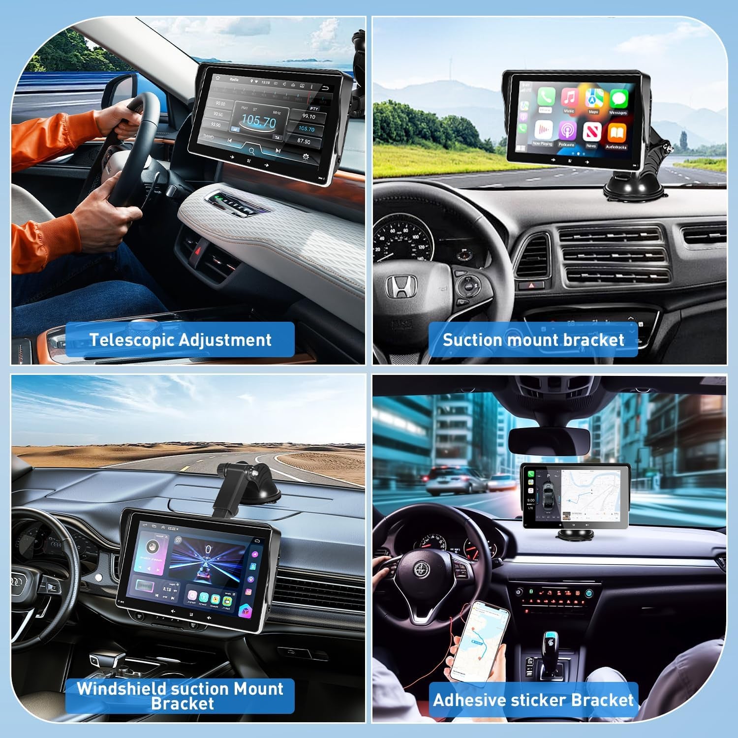 Apple Carplay Screen for Car, 7" Wireless Carplay & Android Auto Car Stereo, Portable Touchscreen with Mirror Link/Gps Navigation/Aux/Voice Control/Bluetooth for All Vehicles