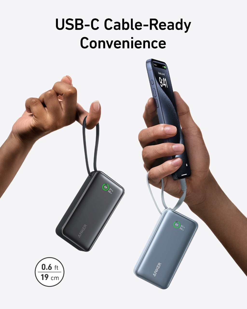 Anker Nano Power Bank 10000mAh 30W Fast Charging with Built-In USB-C Cable