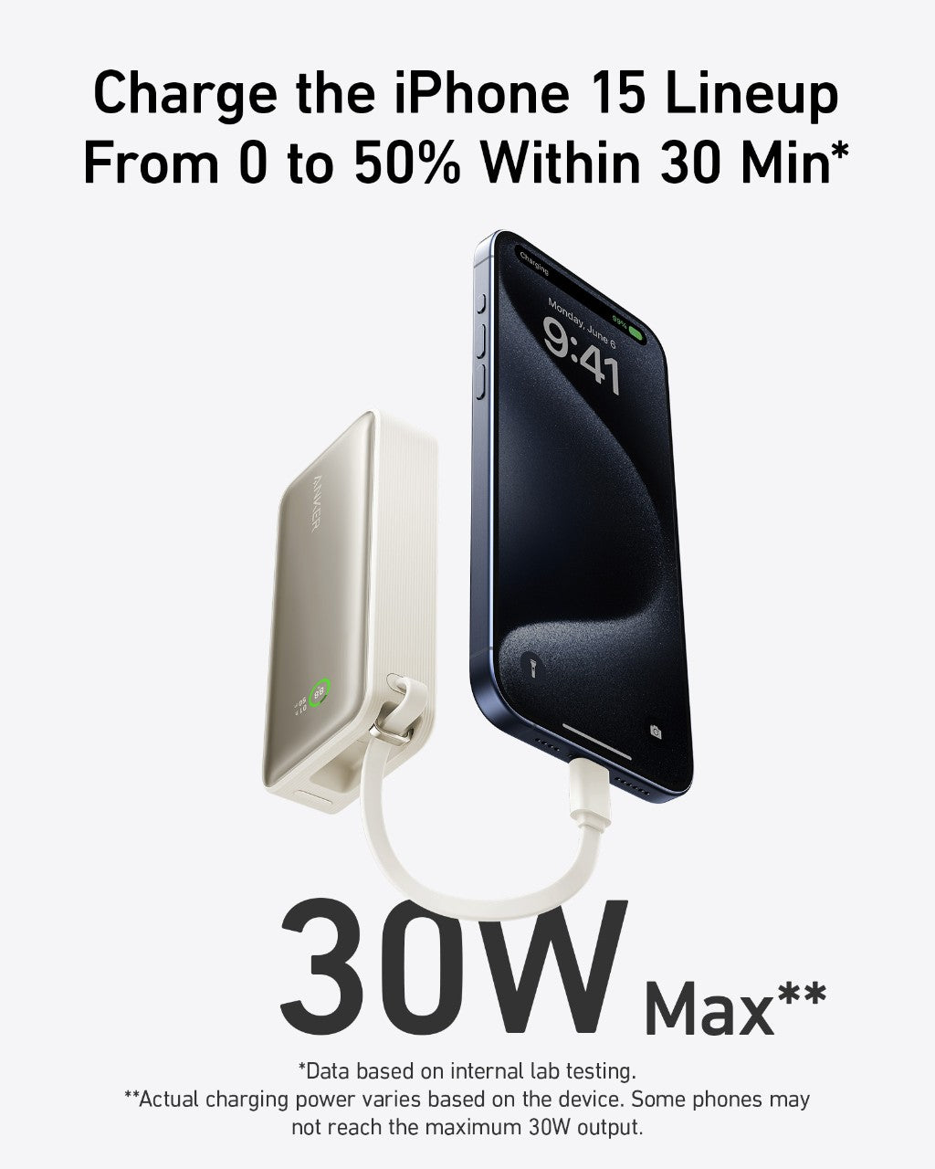 Anker Nano Power Bank 10000mAh 30W Fast Charging with Built-In USB-C Cable