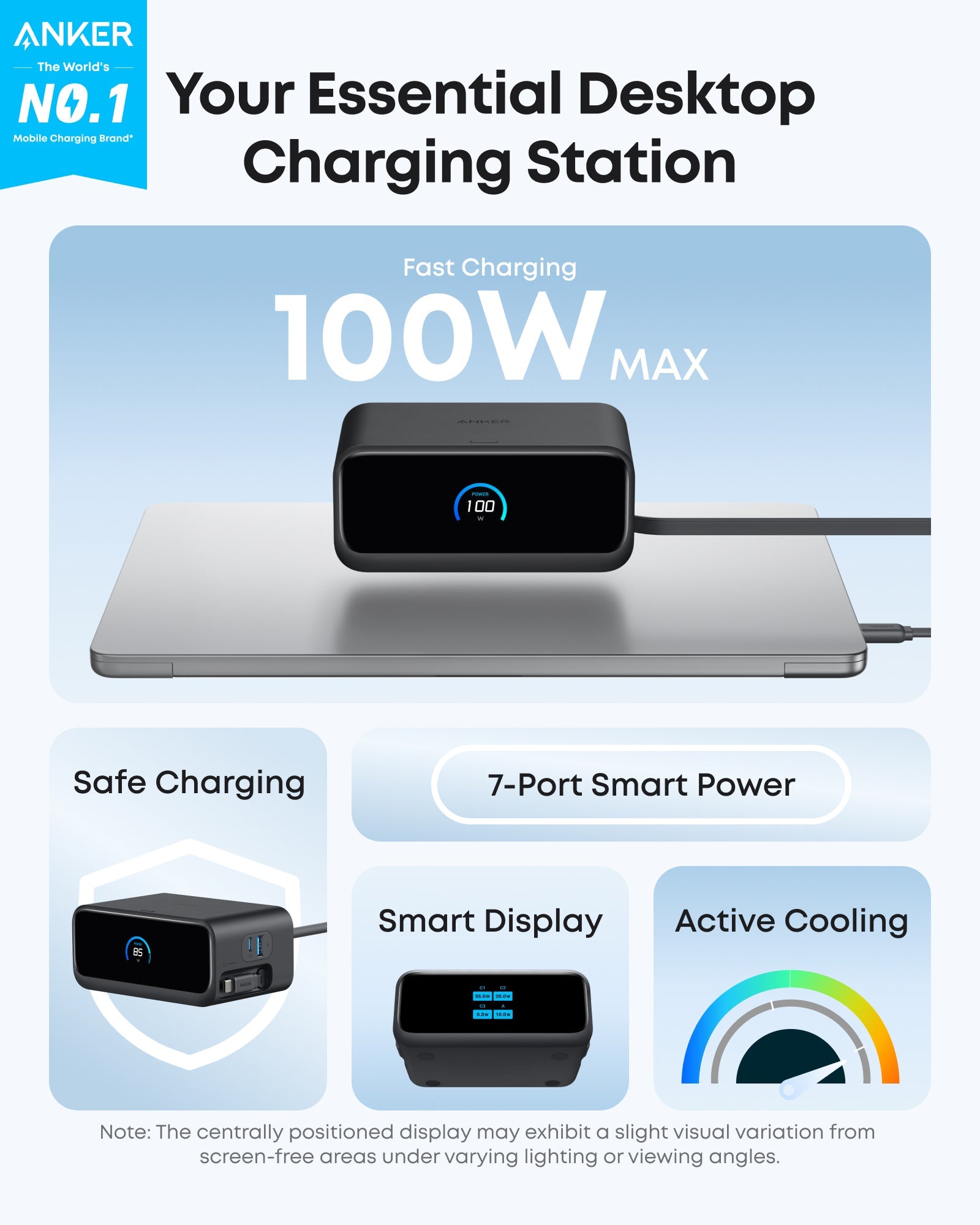 Anker Nano Charging Station 7-in-1 100W with Retractable USB-C Cables & LCD Display