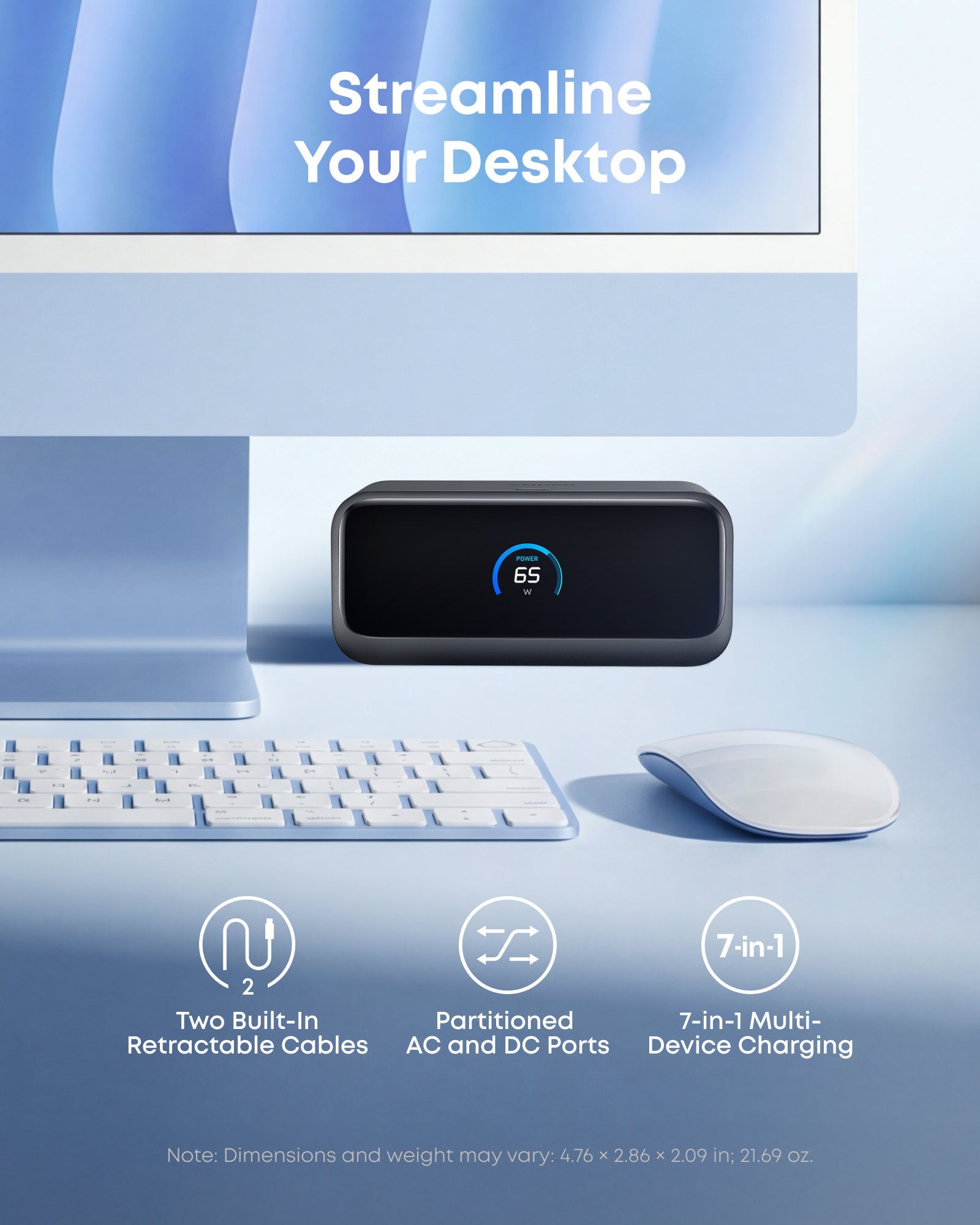 Anker Nano Charging Station 7-in-1 100W with Retractable USB-C Cables & LCD Display