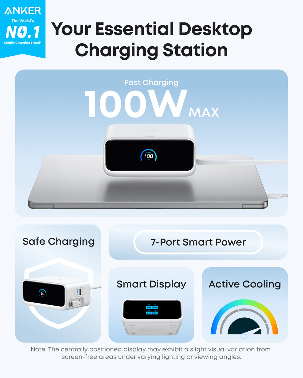 Anker Nano Charging Station 7-in-1 100W with Retractable USB-C Cables & LCD Display