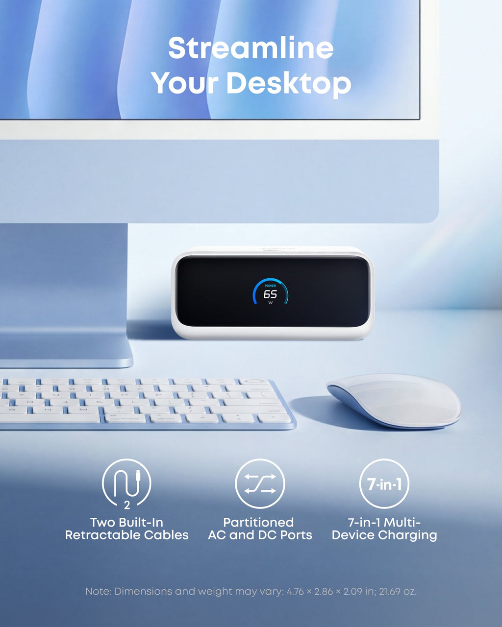 Anker Nano Charging Station 7-in-1 100W with Retractable USB-C Cables & LCD Display