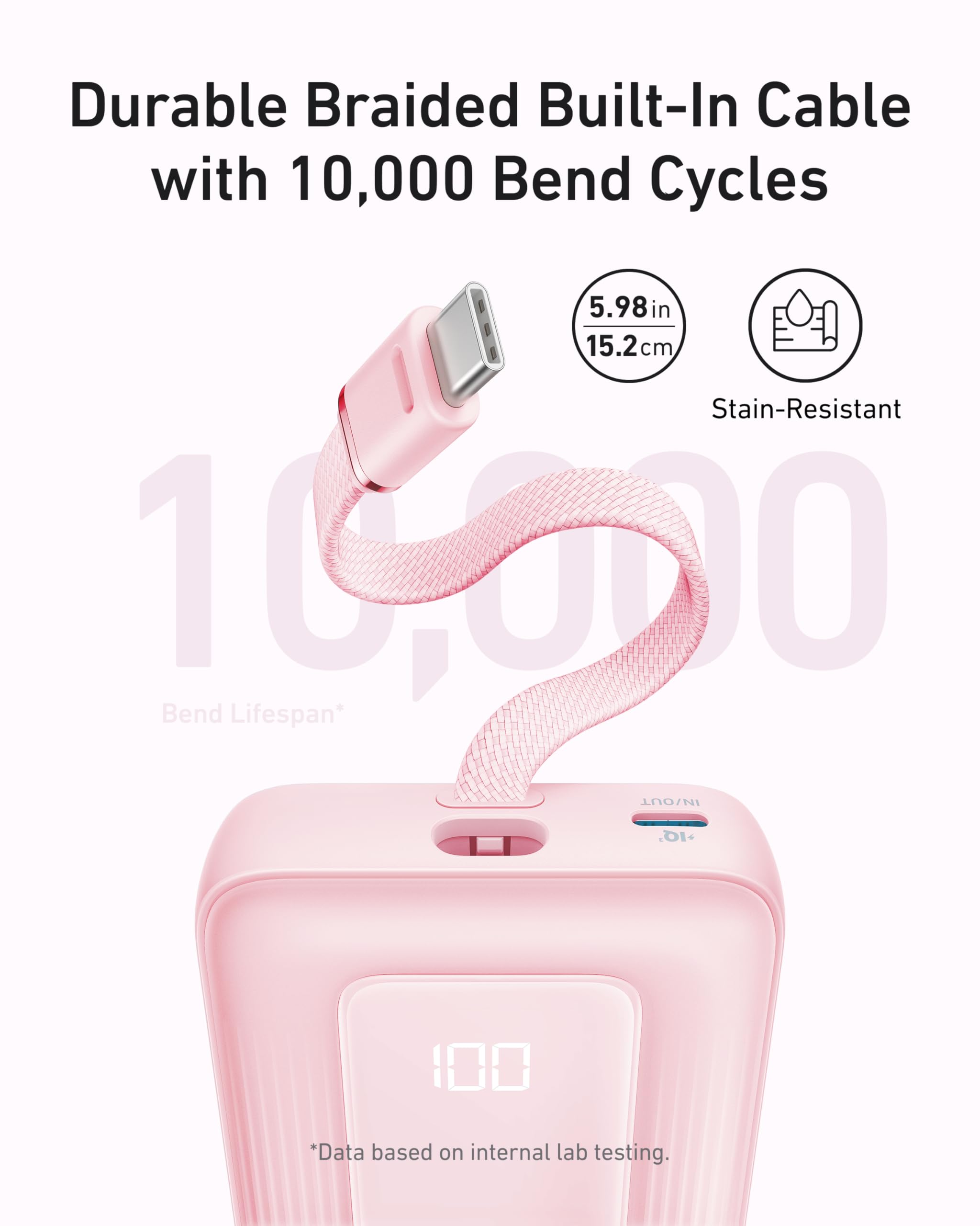 Anker Zolo Power Bank 10000mAh 30W Fast Charging with Built-In USB-C Cable for iPhone & Android