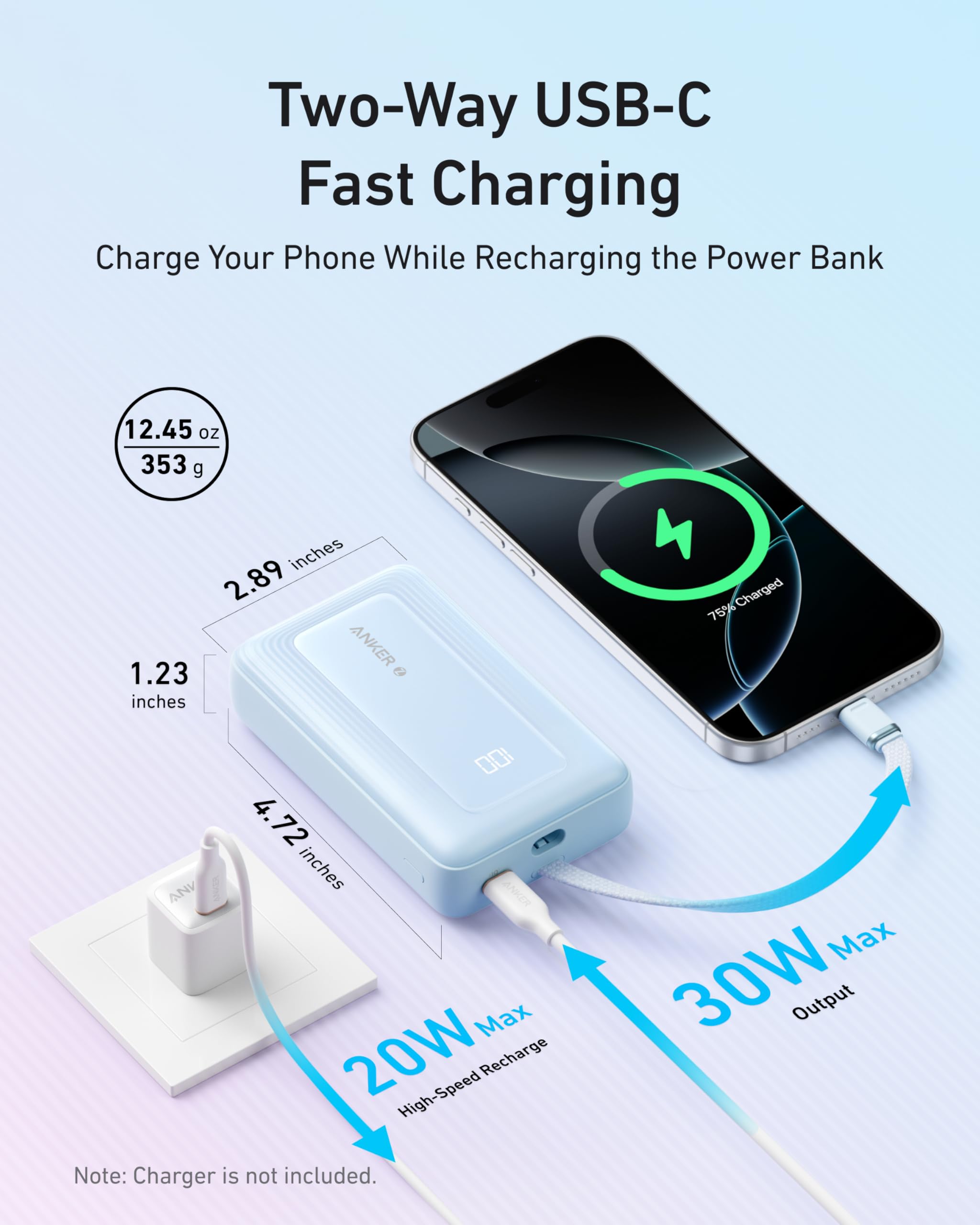 Anker Zolo Power Bank 10000mAh 30W Fast Charging with Built-In USB-C Cable for iPhone & Android