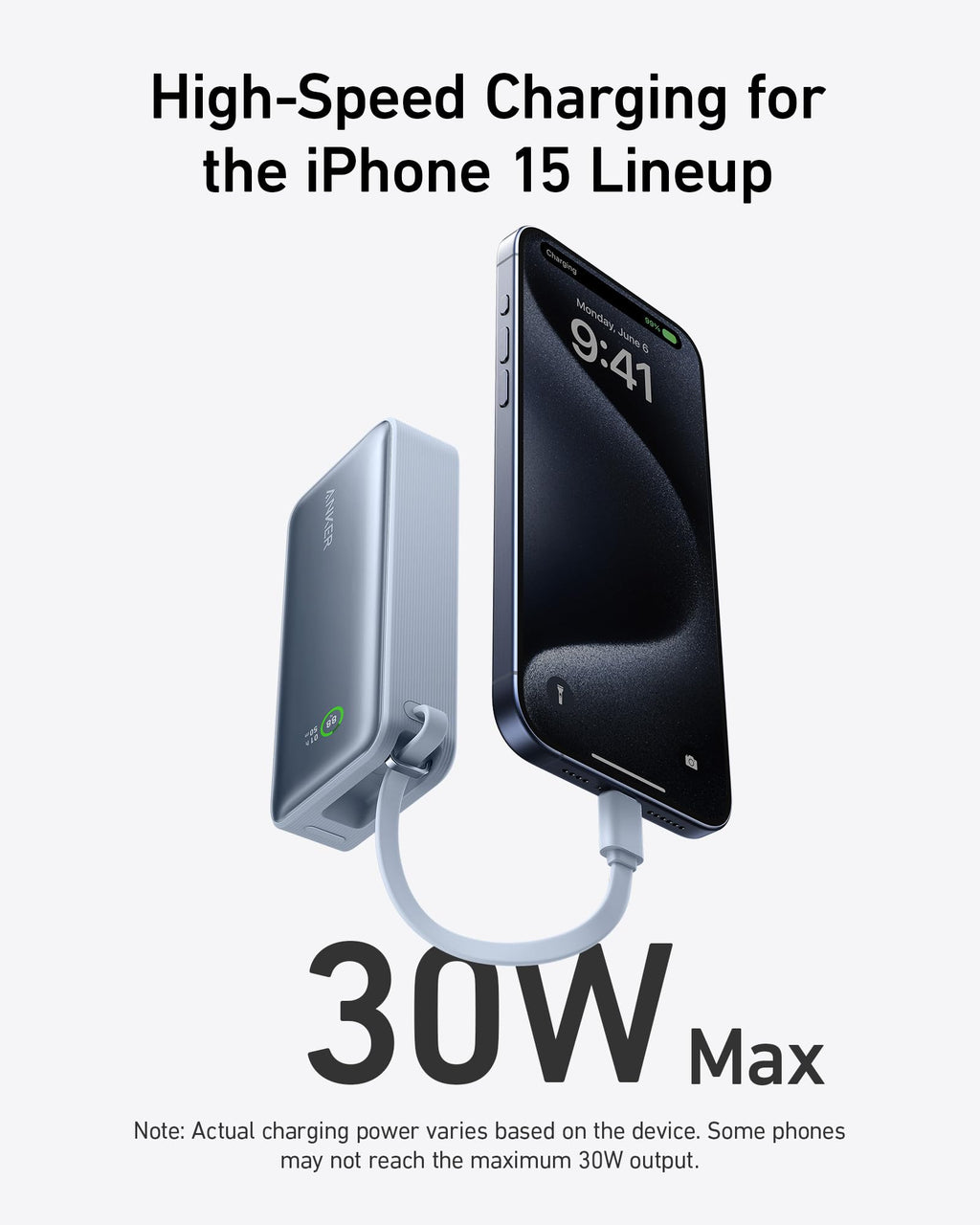 Anker Nano Power Bank 10000mAh 30W Fast Charging with Built-In USB-C Cable