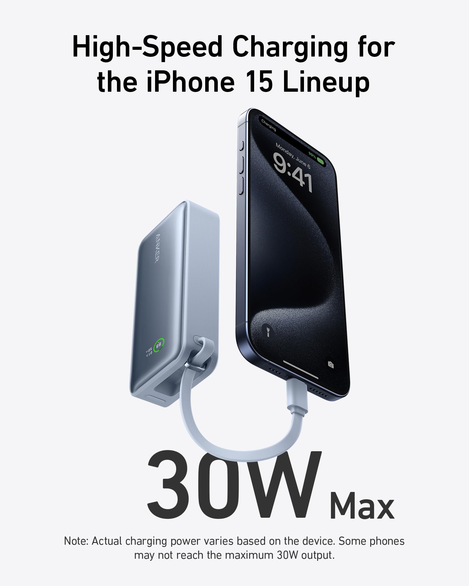 Anker Nano Power Bank 10000mAh 30W Fast Charging with Built-In USB-C Cable