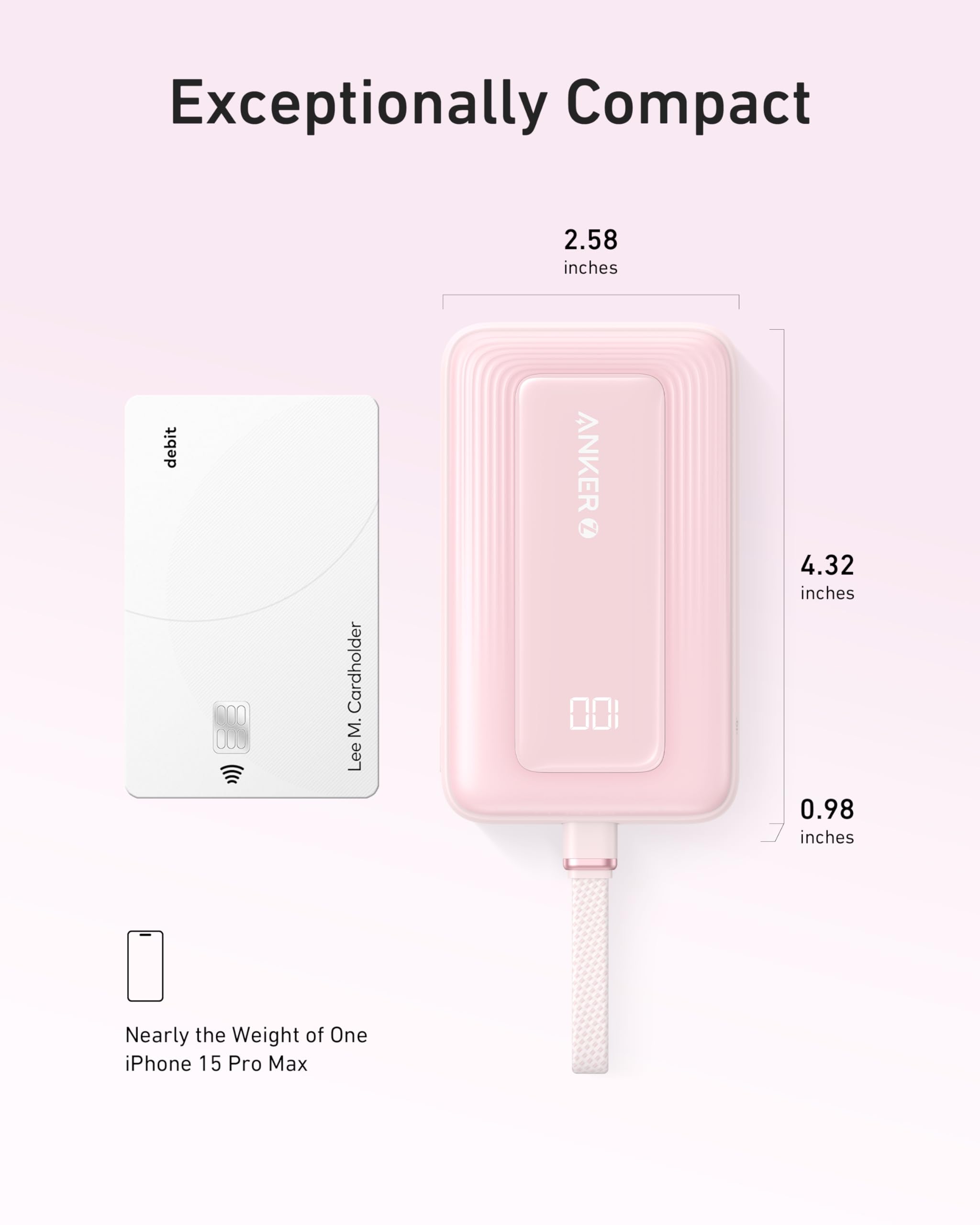 Anker Zolo Power Bank 10000mAh 30W Fast Charging with Built-In USB-C Cable for iPhone & Android