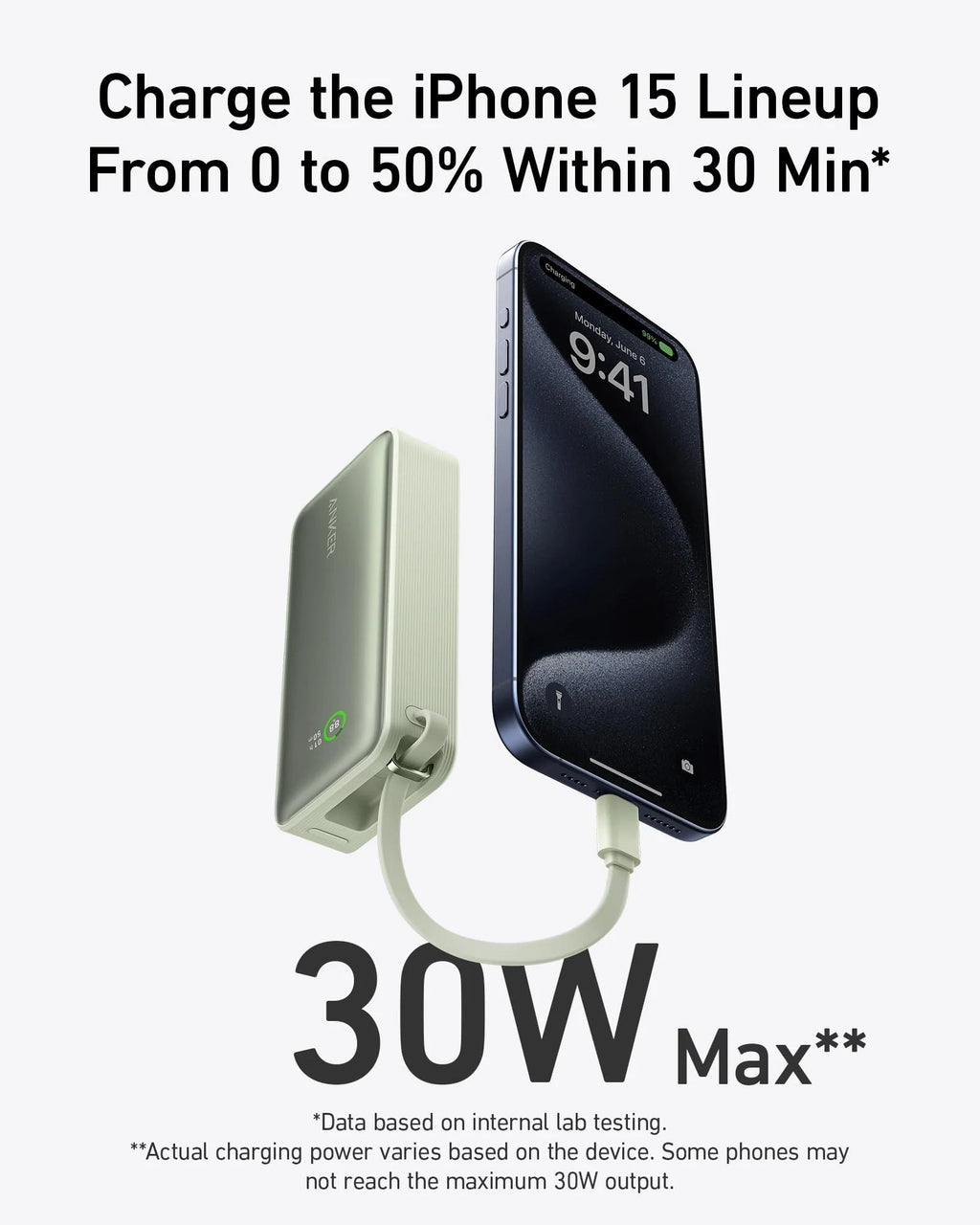 Anker Nano Power Bank 10000mAh 30W Fast Charging with Built-In USB-C Cable