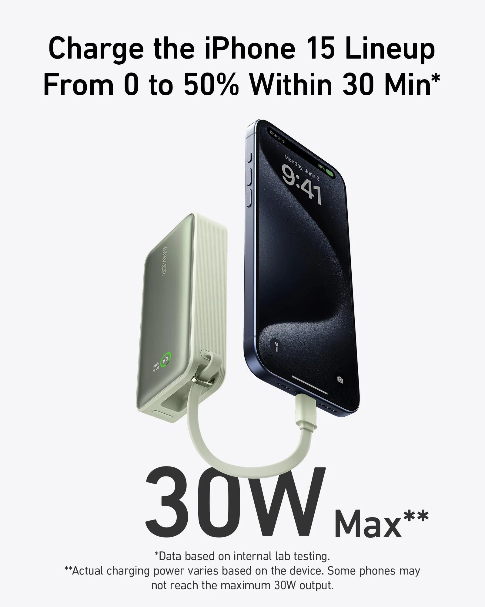 Anker Nano Power Bank 10000mAh 30W Fast Charging with Built-In USB-C Cable