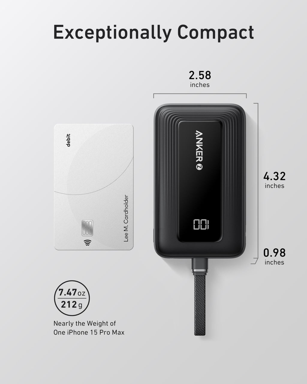 Anker Zolo Power Bank 10000mAh 30W Fast Charging with Built-In USB-C Cable for iPhone & Android